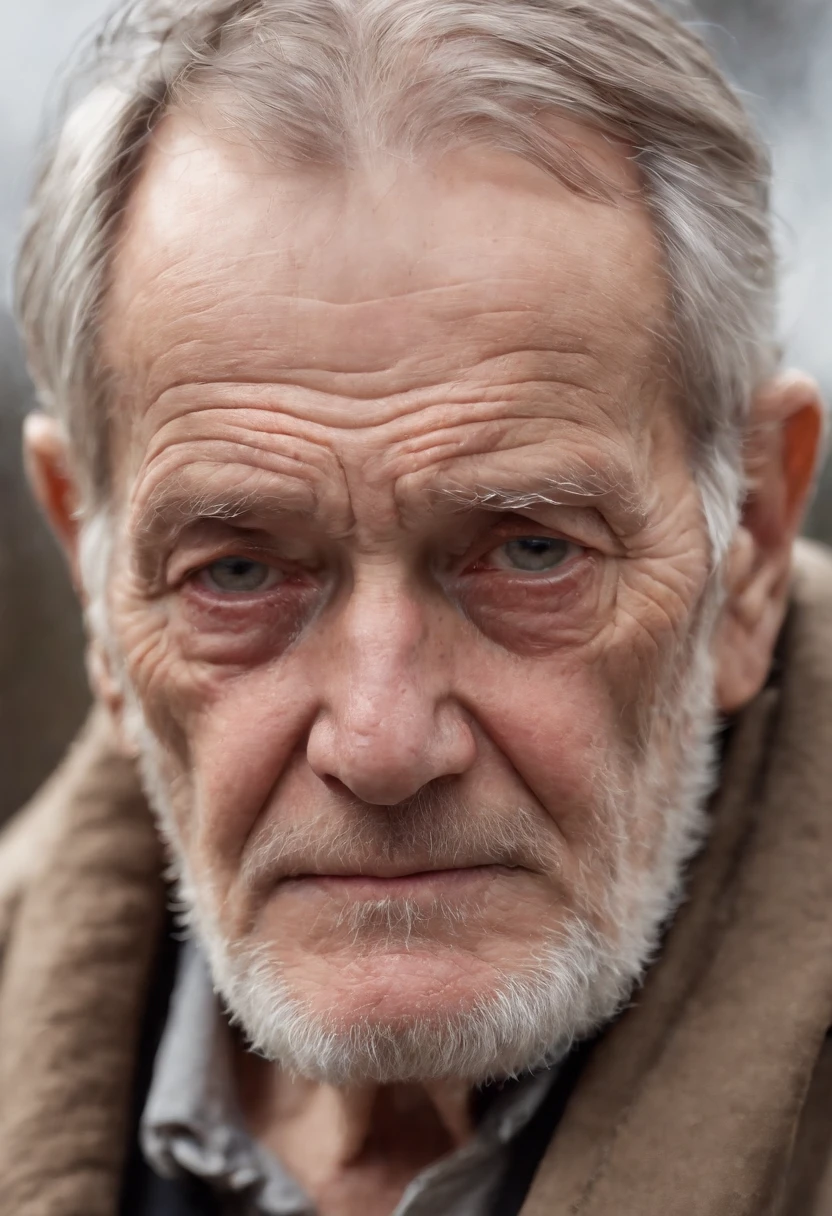 Portrait of a poor old man, sad, realistic, Canon, RAW, aesthetic, facial wrinkles