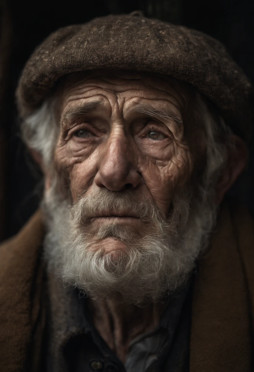 A portrait of poor russian 1800 old worker in rags, ((overwhelming fatigue )), wrinkles of age, concept art, oil pastel painting , moody gray colors , gritty, messy stylestyle of Alexey Savrasov, Ivan Shishkin, Ilya Repin, (cel shaded:1.2), 2d, (oil painting:1.2) highly detailed