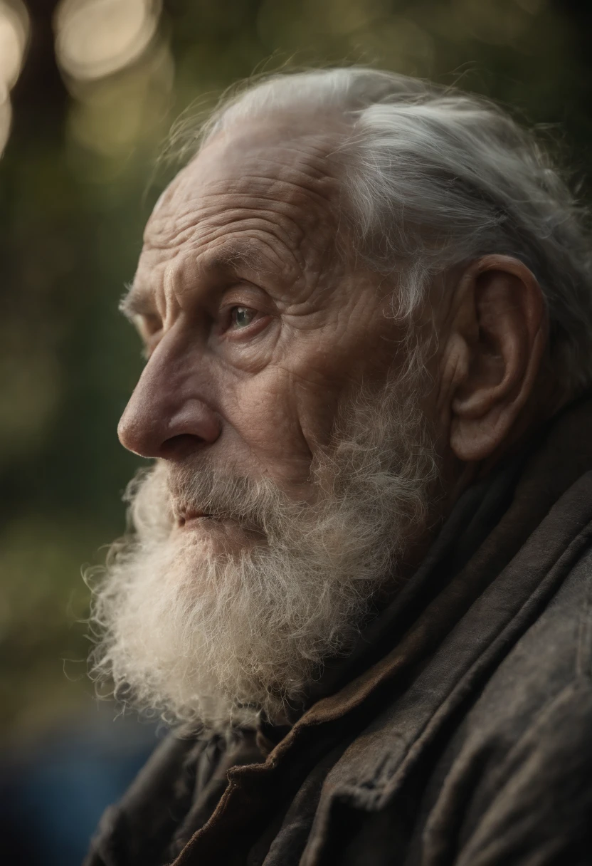 Portrait of a poor old man, sad, realistic, Canon, RAW, aesthetic, facial wrinkles, beggar