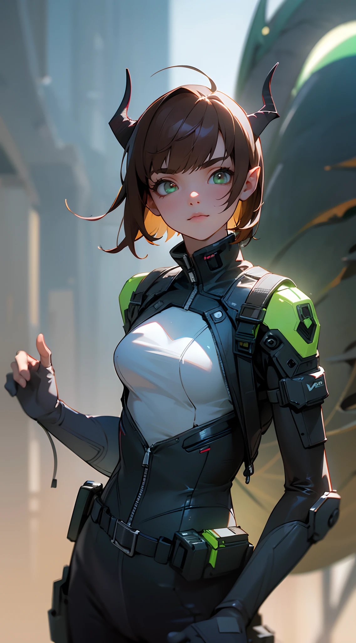 A woman in a futuristic outfit standing in front of a spaceship - SeaArt AI
