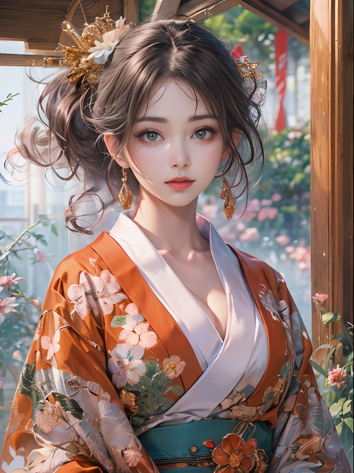 beautiful cute girl in open kimono, bare shoulder, bare breasts, middle-breasts, delicate porcelain matcha, steaming matcha tea, serene tranquil scene, detailed intricate kimono patterns, natural soft lighting, cinematic composition, beautiful detailed eyes, beautiful detailed lips, extremely detailed eyes and face, long eyelashes, bare breast, bare shoulder, navel, thigh, gorgeous girl, highly detailed, 8k, best quality, masterpiece, photorealistic