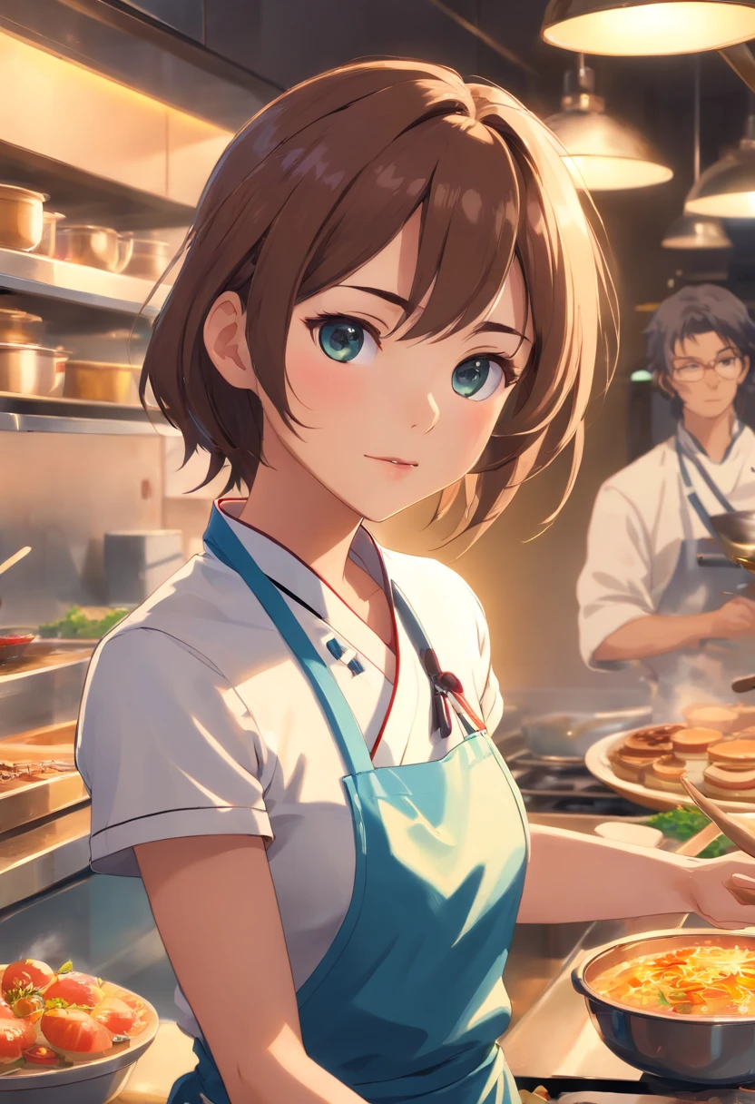(best quality,4k,8k,highres,masterpiece:1.2),ultra-detailed,(realistic,photorealistic,photo-realistic:1.37),portraits,1 girl, chef, wearing chef uniform, miniskirt, beautiful detailed eyes and lips, elegant,creative,soft lighting,warm tones,kitchen,artistic,culinary,professional,food art,culinary art,presentation,baking,gourmet cooking,colorful ingredients,delicious aroma,culinary spices,handcrafted,innovative techniques,cutting-edge cookware,meticulous plating,flavors harmonizing,passionate,dreamlike backdrop,masterpiece unfold, gastronomic experience