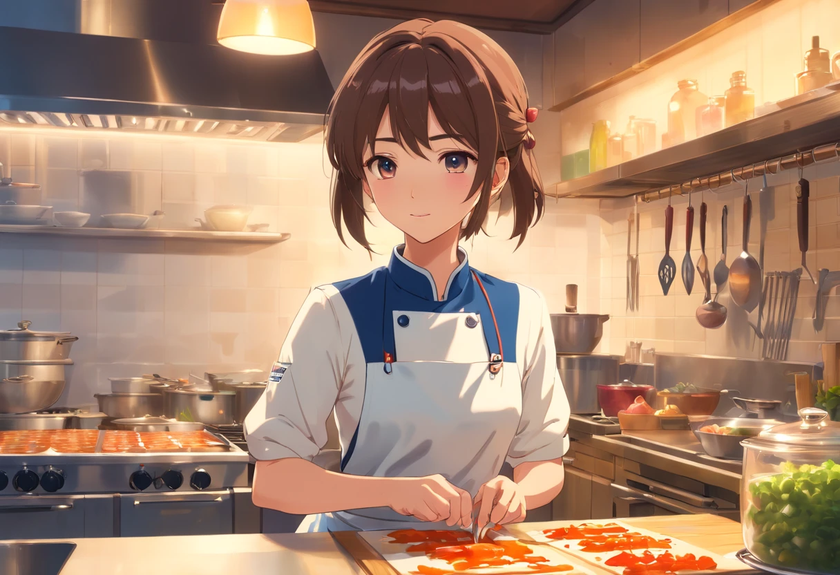 (best quality,4k,8k,highres,masterpiece:1.2),ultra-detailed,(realistic,photorealistic,photo-realistic:1.37),portraits,1 girl, chef, wearing chef uniform, miniskirt, beautiful detailed eyes and lips, elegant,creative,soft lighting,warm tones,kitchen,artistic,culinary,professional,food art,culinary art,presentation,baking,gourmet cooking,colorful ingredients,delicious aroma,culinary spices,handcrafted,innovative techniques,cutting-edge cookware,meticulous plating,flavors harmonizing,passionate,dreamlike backdrop,masterpiece unfold, gastronomic experience