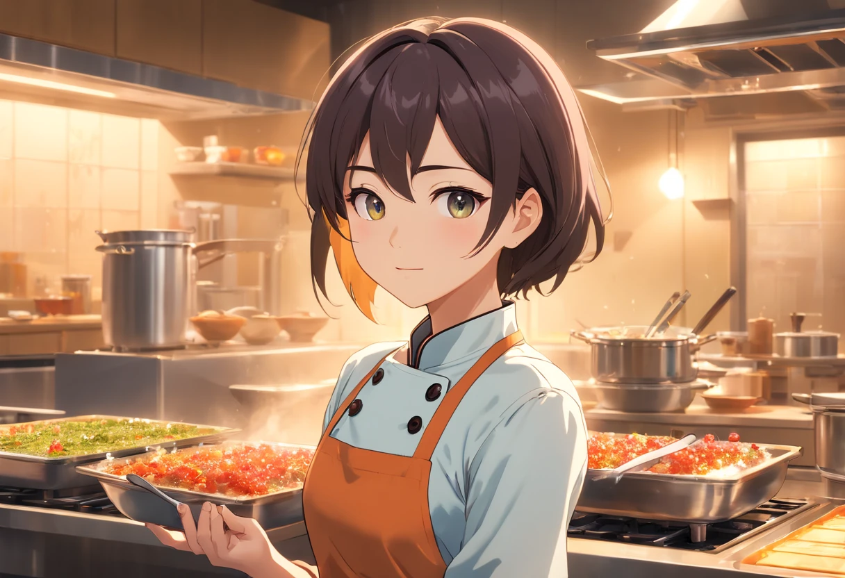 (best quality,4k,8k,highres,masterpiece:1.2),ultra-detailed,(realistic,photorealistic,photo-realistic:1.37),portraits,1 girl, chef, wearing chef uniform, miniskirt, beautiful detailed eyes and lips, elegant,creative,soft lighting,warm tones,kitchen,artistic,culinary,professional,food art,culinary art,presentation,baking,gourmet cooking,colorful ingredients,delicious aroma,culinary spices,handcrafted,innovative techniques,cutting-edge cookware,meticulous plating,flavors harmonizing,passionate,dreamlike backdrop,masterpiece unfold, gastronomic experience