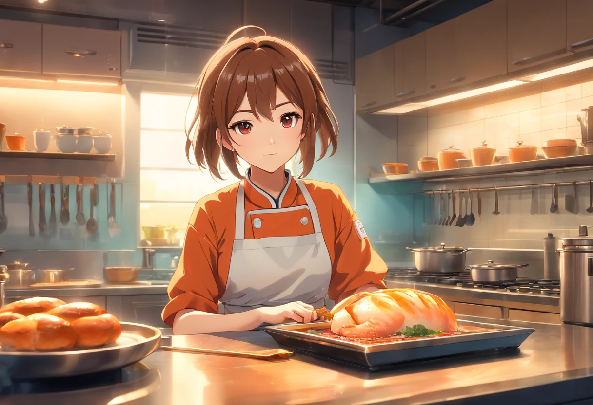 (best quality,4k,8k,highres,masterpiece:1.2),ultra-detailed,(realistic,photorealistic,photo-realistic:1.37),portraits,1 girl, chef, wearing chef uniform, miniskirt, beautiful detailed eyes and lips, elegant,creative,soft lighting,warm tones,kitchen,artistic,culinary,professional,food art,culinary art,presentation,baking,gourmet cooking,colorful ingredients,delicious aroma,culinary spices,handcrafted,innovative techniques,cutting-edge cookware,meticulous plating,flavors harmonizing,passionate,dreamlike backdrop,masterpiece unfold, gastronomic experience