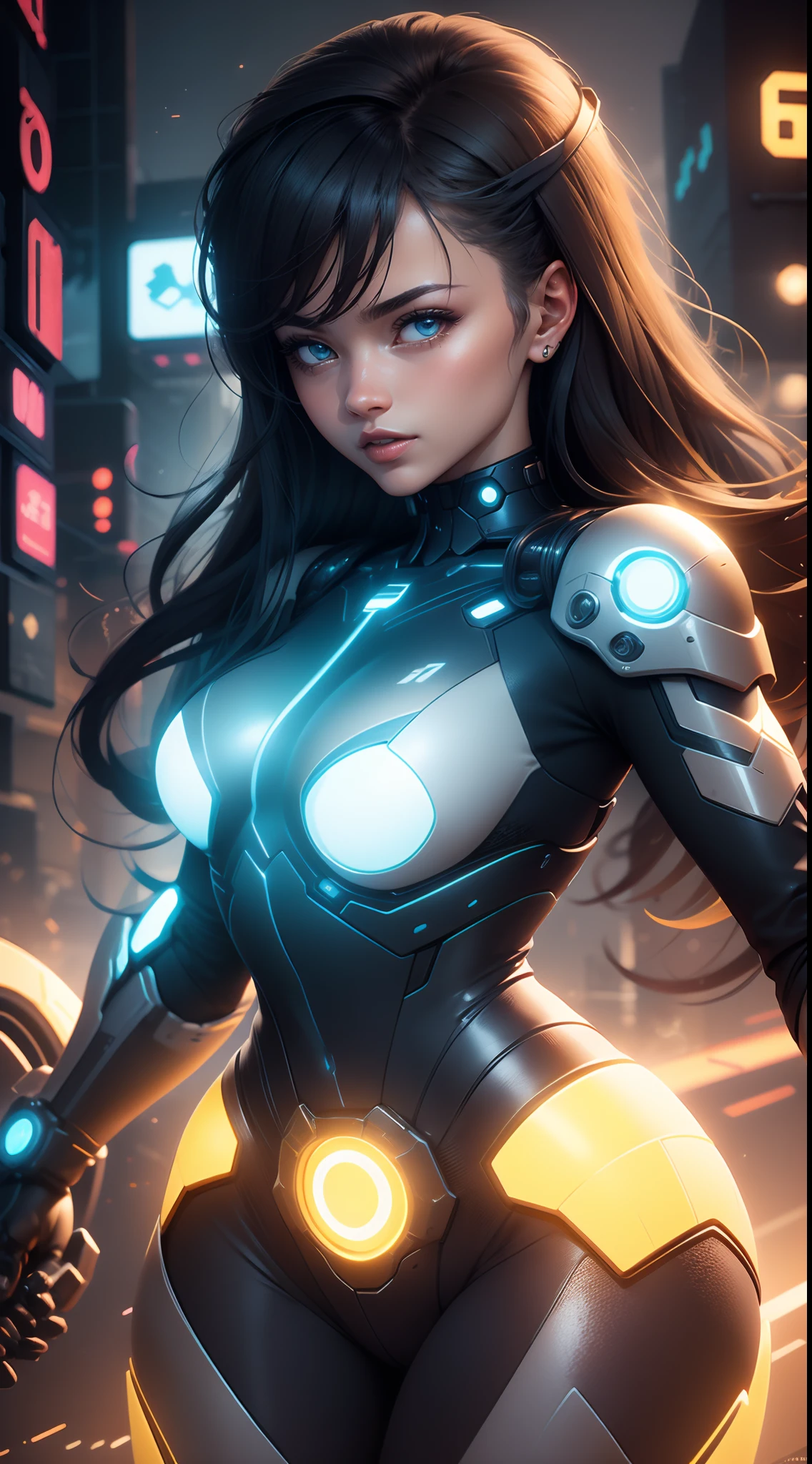(ultra quality, 4k, 8k, high resolution, masterpiece: 1.2), ultra detailed, (realistic, photorealistic, photorealistic: 1.37) a beautiful young woman walking in outer space, semi-naked with lights all over her body, highly detailed, extremely detailed portrait, intricate details, hyper realistic, 8k, photorealistic, art by artgerm and greg rutkowski, dramatic lighting, glowing skin, volumetric lighting, cinematic, awe-inspiring, ethereal, mystical, cosmic, mesmerizing