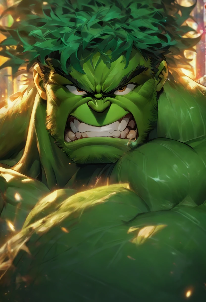 Hulk, muscular,, mad, throne,at waterfall,take shower,grow