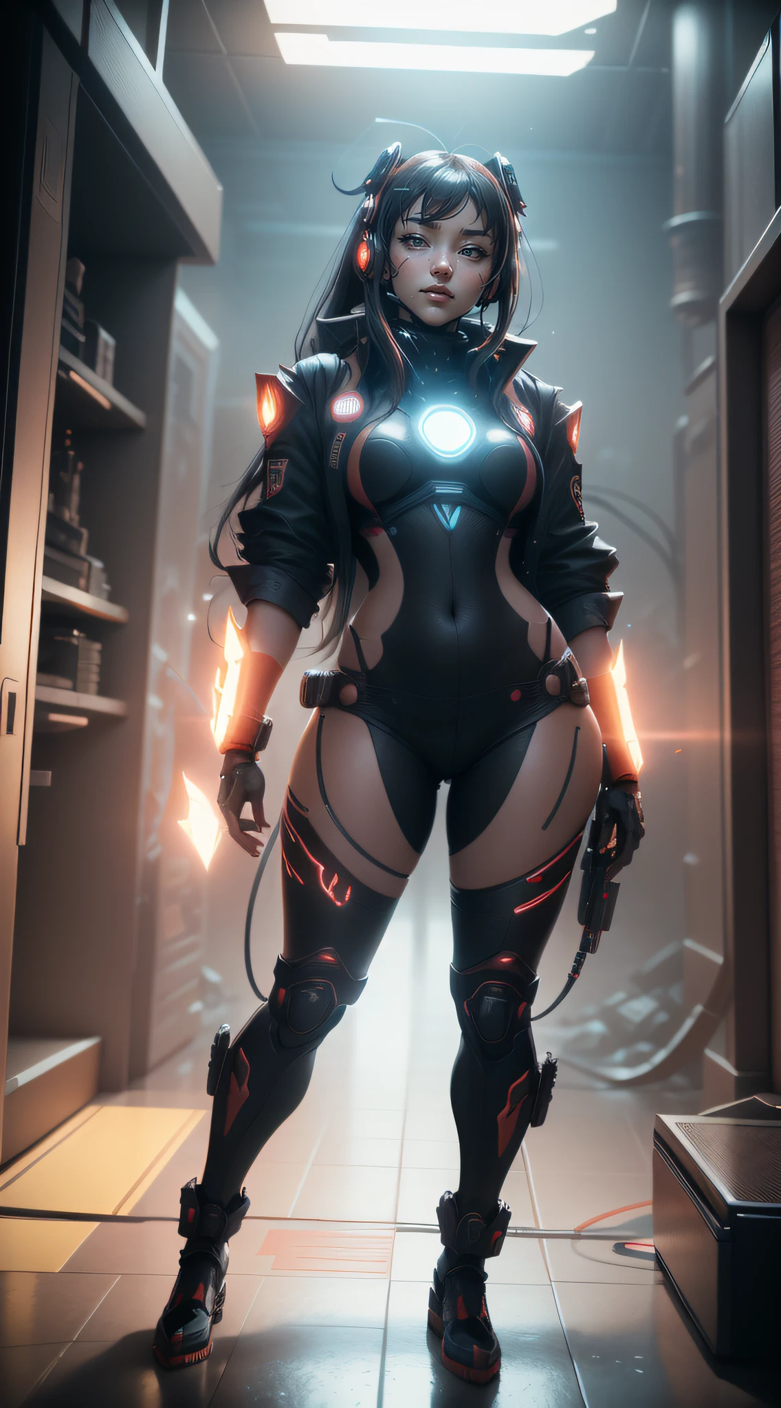 ((best quality)), (Masterpiece)), (very detailed:1.3), 3d, Shitsumeka, Cyberpunk woman, cybermeta equipped with red mecha in the ruins of London destroyed, Ancient technology, Hdr (High dynamic range), Ray Tracing, NVIDIA RTX, Super resolution, Unreal 5, Post Processing, Depth of Field, Maximum Sharpness, Multilayer Textures, Surface Shading, Precise Simulation of Light-Material Interactions, Perfect Proportions, Octane Rendering, Dual Lighting, Low ISO, White Balance, Rule of Thirds, Large Aperture, 8K RAW, Effective sub-pixel, sub-pixel convolution, luminescent particles, Light scattering, Tyndall effect