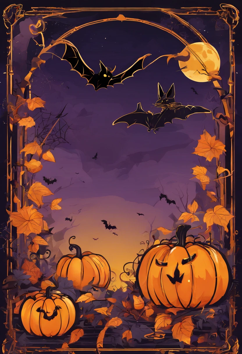 Halloween Elements, Digital Art: Black bat, Spooky pumpkin ghost, Spooky Moon, Ghost Broom, Purple Line Witch Talking Hat, Spider with yellow and black stripes, Witch's Castle, Magic black background, Minimalistic images with exclusive sticker illustrations