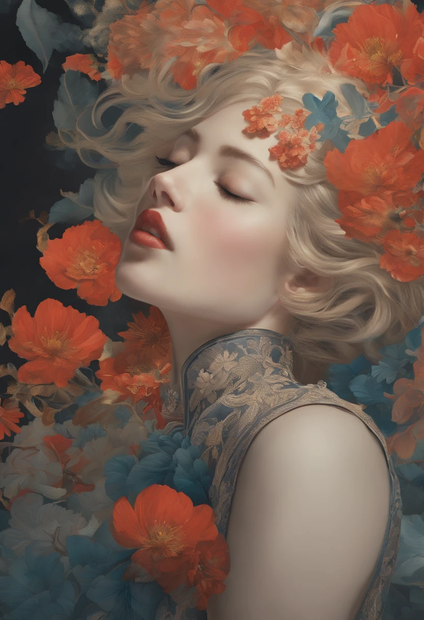 official art, unity 8k wallpaper, ultra detailed, beautiful and aesthetic, masterpiece, best quality, chinese style, (zentangle, mandala, tangle, entangle), ecstasy of flower, 1girl, extremely detailed, dynamic angle, cowboyshot, the most beautiful form of chaos, elegant, a brutalist designed, vivid colours, romanticism, by james jean, roby dwi antono, ross tran, francis bacon, michal mraz, adrian ghenie, petra cortright, gerhard richter, takato yamamoto, ashley wood, atmospheric