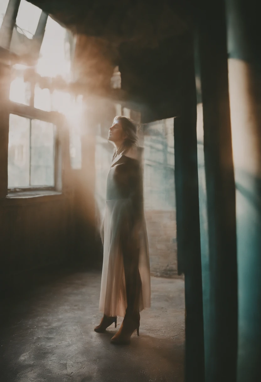 surreal vintage lofi conceptual fashion photography, psychedelic cross-processing multiple-exposure solargram, strong intentional camera movement
