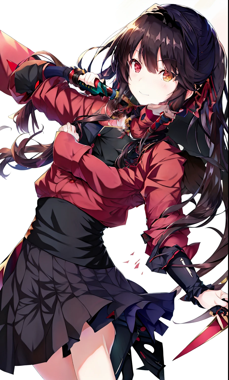 anime girl with long black hair and red shirt holding a baseball bat, rin tohsaka, anime moe artstyle, anime style like fate/stay night, zerochan art, official art, official artwork, clean detailed anime art, demon slayer artstyle, gapmoe yandere, by Jin Homura, cushart krenz, anime visual of a cute girl