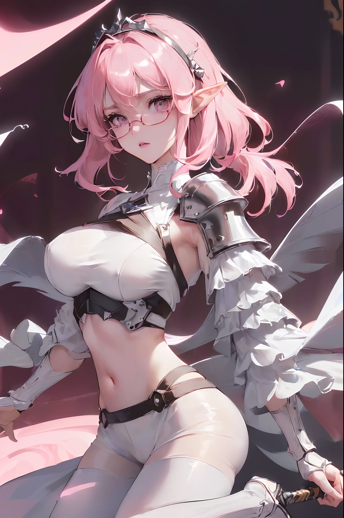 (((arknights)))、Female Warrior、is standing、Standing Pose、s Armor(((s Armor)))、(((armor on the shoulders))、armor、armor、(((Big Western Sword)))、Fight style、Hold your weapon、Fighting、battleing、War Maiden、swordsmen、arma、arma、(((armor on the shoulders)))、Airfoil tiara(((Airfoil tiara)))、fight、Holding a sword in your hand、brave、strong con、boldness、masutepiece, Best Quality, ultra-detailliert, finely detail, , Full body, (((Short bob hair))),inaccessible,(the golden ratio:1.2),(full body Esbian:1.2),(ultra-detailliert:1.3)、masutepiece、Best Quality,High resolution、(negative space:0.8),(Drawing board:1.3 )、1girl in(((1girl in)))、Red glasses(((Red glasses)))、adult lady、、Looking at Viewer、、house wife、25-years old、pale skin、Curve、Looking at Viewer,,Sharp Focus, (Beautiful gorgeous cute western woman:1.3), (Beautiful cute western woman:1.3), Western beauty, Delicate Beautiful Hair and Eyes and Face, realisitic, ultra-detailliert, a beauty girl, Trimmed bangs、Detailed platinum pink hair、glowing pink eyes、masterpiece、Large breasts, (epicd), (Elegant), ((Detailed)), ((Best Quality)), ((masutepiece, side lights, finely detailed beautiful eye: 1.2)), extremely_Detailed_Wallpaper, hight resolution, Beautiful detailed glow, masutepiece*Portrait, 3D Face, Lustrous skin all over the body, Realistic, Perfect face, long elf ears, Pink eyes, young adult, adult lady、Beautie、Beautiful face、Beautiful fece、Beautiful、A sexy、,Wearing white stockings, Realistic, Ultra-detailed, Short bob hair, Thin platinum pink hair, Shining Pink Platinum Eye、product, Delicate and beautiful eyes and face,cut, hair between eye, side locks, Pink hair, Delicate beautiful face, beautiful detailed deep eyes, Closed_Mouth, Fingernails, Midriff, Pink eyes, pale skin, , Choker,(masutepiece: 1.3), (max resolution: 1.2), (Ultra HDTV: 1.2), cinematric light, 8K resolution, Detailed eyes and skin, detailed facial features, ,, (Focus on Face:1.2),Perfect Style, Beautiful face, acurate, Anatomically correct, Highly detailed f