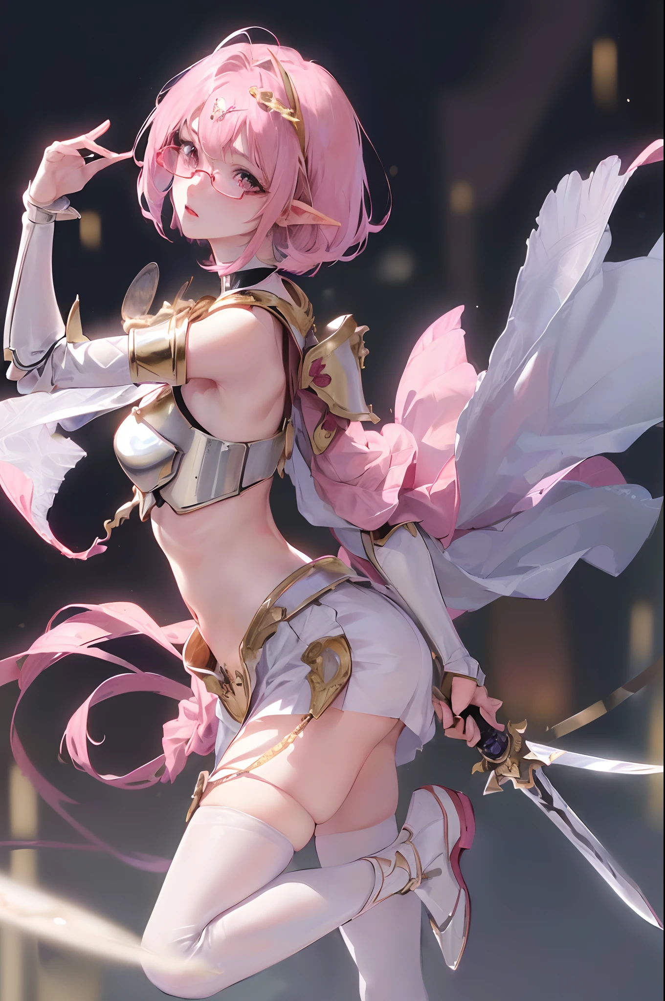 (((azur lane)))、Female Warrior、is standing、Standing Pose、s Armor(((s Armor)))、(((armor on the shoulders))、armor、armor、(((Big Western Sword)))、Fight style、Hold your weapon、Fighting、battleing、War Maiden、swordsmen、arma、arma、(((armor on the shoulders)))、Airfoil tiara(((Airfoil tiara)))、fight、Holding a sword in your hand、brave、strong con、boldness、masutepiece, Best Quality, ultra-detailliert, finely detail, , Full body, (((Short bob hair))),inaccessible,(the golden ratio:1.2),(full body Esbian:1.2),(ultra-detailliert:1.3)、masutepiece、Best Quality,High resolution、(negative space:0.8),(Drawing board:1.3 )、1girl in(((1girl in)))、Red glasses(((Red glasses)))、adult lady、、Looking at Viewer、、house wife、25-years old、pale skin、Curve、Looking at Viewer,,Sharp Focus, (Beautiful gorgeous cute western woman:1.3), (Beautiful cute western woman:1.3), Western beauty, Delicate Beautiful Hair and Eyes and Face, realisitic, ultra-detailliert, a beauty girl, Trimmed bangs、Detailed platinum pink hair、glowing pink eyes、masterpiece、Large breasts, (epicd), (Elegant), ((Detailed)), ((Best Quality)), ((masutepiece, side lights, finely detailed beautiful eye: 1.2)), extremely_Detailed_Wallpaper, hight resolution, Beautiful detailed glow, masutepiece*Portrait, 3D Face, Lustrous skin all over the body, Realistic, Perfect face, long elf ears, Pink eyes, young adult, adult lady、Beautie、Beautiful face、Beautiful fece、Beautiful、A sexy、,Wearing white stockings, Realistic, Ultra-detailed, Short bob hair, Thin platinum pink hair, Shining Pink Platinum Eye、product, Delicate and beautiful eyes and face,cut, hair between eye, side locks, Pink hair, Delicate beautiful face, beautiful detailed deep eyes, Closed_Mouth, Fingernails, Midriff, Pink eyes, pale skin, , Choker,(masutepiece: 1.3), (max resolution: 1.2), (Ultra HDTV: 1.2), cinematric light, 8K resolution, Detailed eyes and skin, detailed facial features, ,, (Focus on Face:1.2),Perfect Style, Beautiful face, acurate, Anatomically correct, Highly detailed f