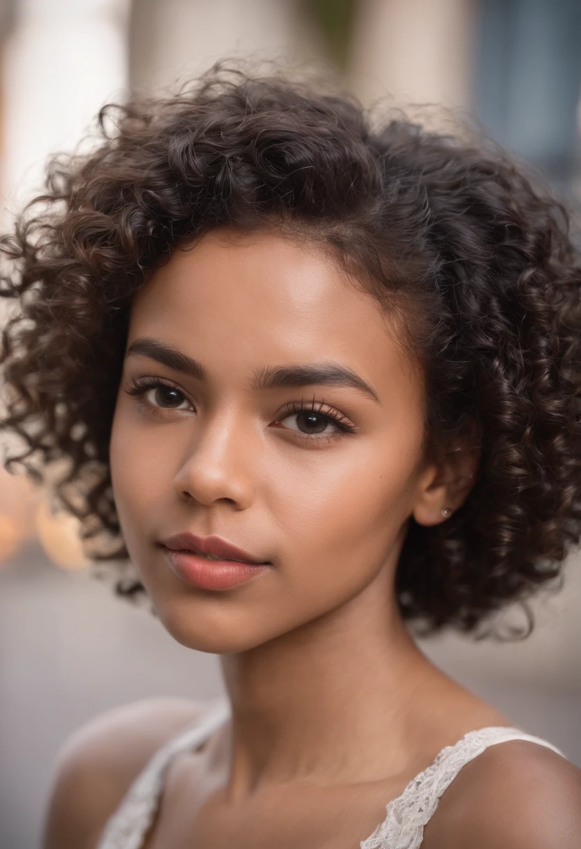 African American girl Black girl about 25 years old 8 inch long curly hair, curly and short top hair, Short black curly hair, Short curly hair, curly bang, very short curly hair, Messy curls, Curly Black Hair Natural black hair,Street photography,Street photography,