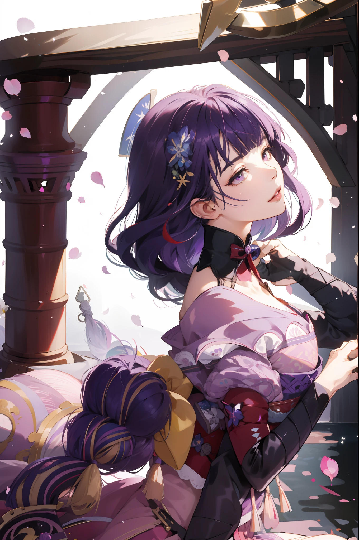 (absurdres, highres, ultra detailed), 1girl, mature female, wavy purple hair, long hair, blunt bangs, green eyes, pink dress, finely detailed eyes and detailed face, extremely detailed CG unity 8k wallpaper, intricate details, BREAK , kaleidoscopic imagery, symmetrical patterns, vibrant colors, geometric shapes, mesmerizing designs, optical illusions, dynamic composition BREAK , pantomime art, expressive body language, silent storytelling, evocative gestures, visual narratives, theatrical performances BREAK , blooming flowers, colorful petals, fragrant scents, nature's bounty, vibrant gardens, peaceful scenery