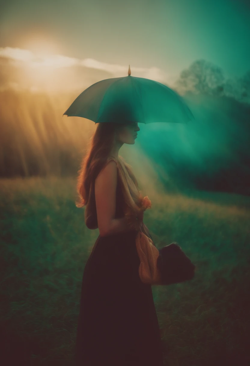 surreal vintage lofi conceptual fashion photography, psychedelic cross-processing multiple-exposure solargram, strong intentional camera movement