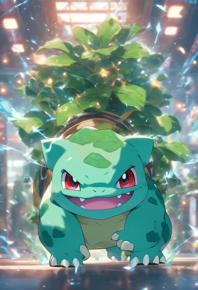 Bulbasaur is training in bench presses,Highest image quality,Cinematic texture,A masterpiece,tmasterpiece,
