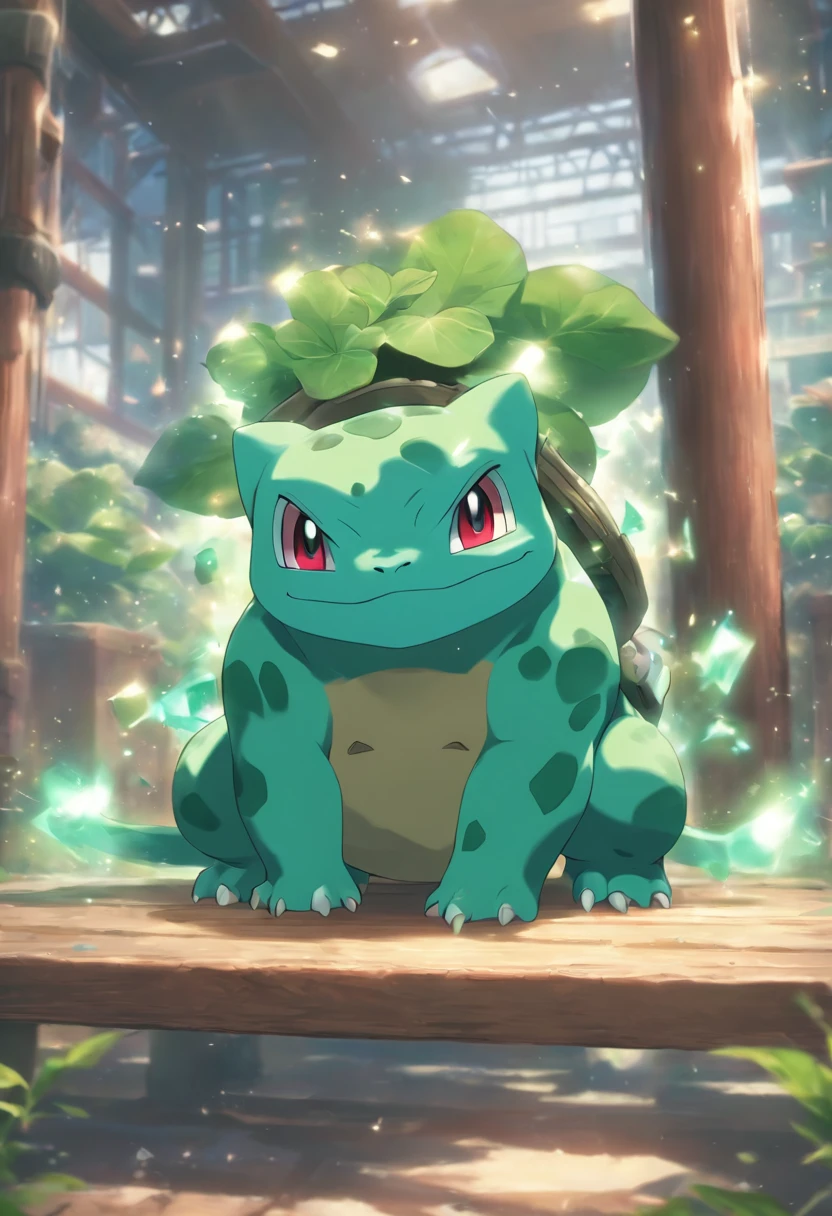 Bulbasaur is training in bench presses,Highest image quality,Cinematic texture,A masterpiece,tmasterpiece,