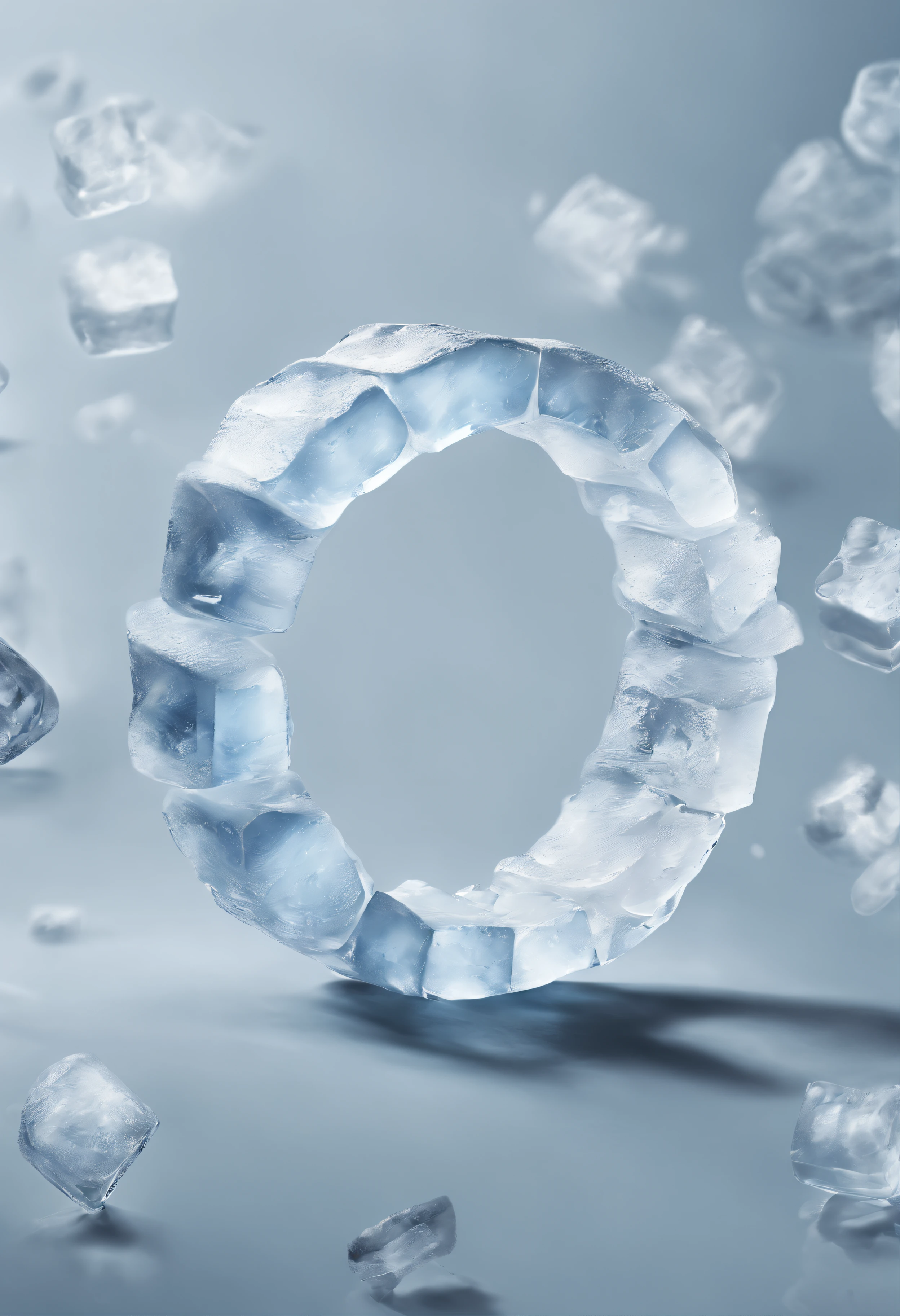 Ice cubes in the shape of a ring on white background