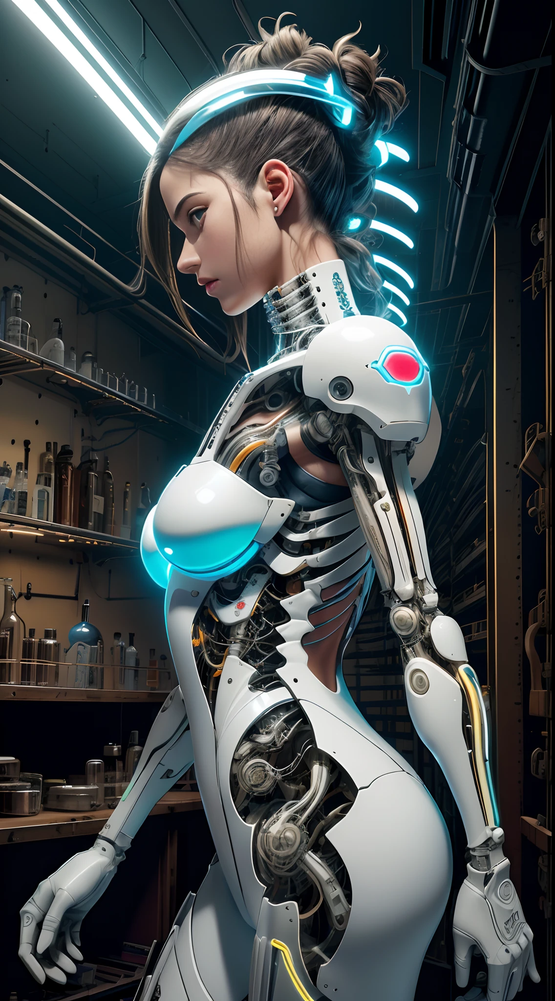 (1 mechanical girl:1.5),surreal,cinematic effect 8k,hyperdetailed painting,luminism,concept art,fractal isometrics details bioluminescence,3d render,octane render,intricately detailed,cinematic,trending on artstation Isometric Centered hyperrealistic cover photo awesome full color,gritty,realistic mucha,hit definition,cinematic,ethereal background,full body,(transparent surfaces and skins:1.5),(many mechanical gears and electronic components inside the body:1.4),(mechanical vertebra and cervial:1.3),solo,expressionless,(wires and cables from spine to arms:1.4),(mechanical arms of surgical machine around:1.2),(Circuit boards:1.4),(character focus:1.3),science fiction,((small breasts:1.4)),((mechanical exoskeleton)),Mecha,metal bra,metal thong,