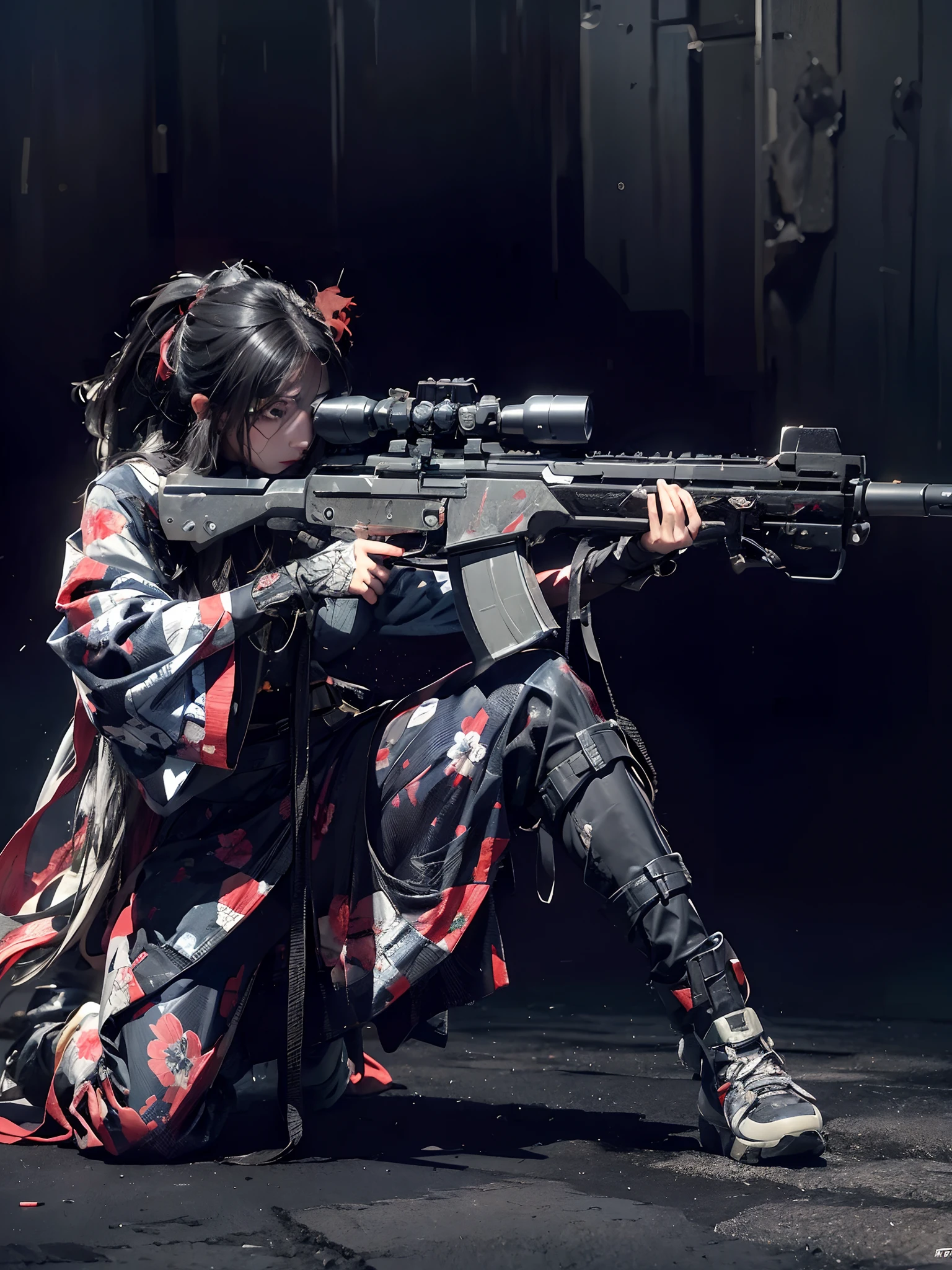 photorealistic, high resolution, 1 women, solo, hips up, look at viewer, (detailed face), black hair, long hair, innocent blue eyes, super detailed face, 8k ultra detailed, soldier