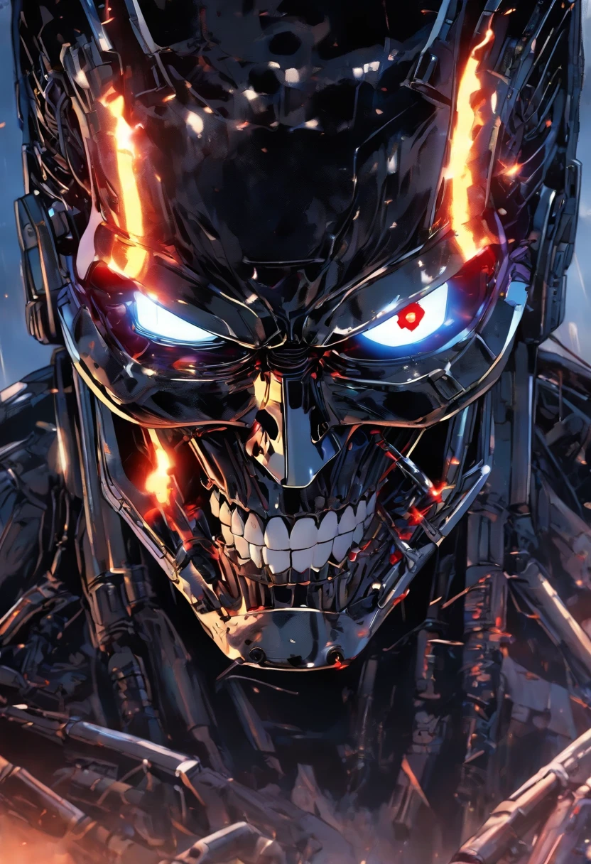Terminator T-800, atmosphere of darkness and horror, in the style of wallpaper portraits, realism, modular, uhd image, --ar 71:121 --s 750 --niji 5
