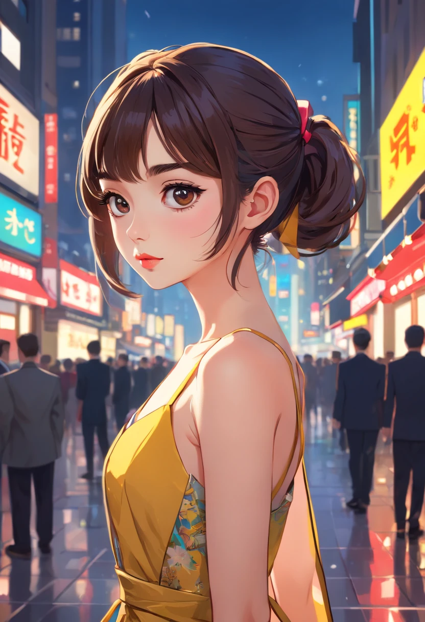 (1mecha girl:1.3, solo), (Audrey Hepburn:1.3), (a extremely pretty and beautiful Japanese woman), (sexy girl), (professional attire:1.3), (22 years old: 1.1), (walking on red carpet:1.3), (attractive random posing:1.3), (in the night royal party:1.3), (looking straight at you:1.3), (starring at you:1.3), (front view:1.3), (from side:1.3), break, (ponytail:1.3), (shiny-black thin hair:1.2), bangs, dark brown eyes, beautiful eyes, princess eyes, (big eyes:1.3), bangs, wearing a glasses:1.3, Hair between eyes, short hair:1.3, (slender:1.1), (small-medium-breasts:0.95), (thin waist: 1.15), (detailed beautiful girl: 1.4), Parted lips, Red lips, full-make-up face, (shiny skin), ((Perfect Female Body)), (upper body image:1.3), Perfect Anatomy, Perfect Proportions, (most beautiful Korean actress face:1.3, extremely cute and beautiful Japanese actress face:1.3), BREAK, (View viewer, wearing a lovely bitch cordinate, (insanely detailed yellow camisole dress:1.3), (white cyborg armor:1.3), (pin-heels:1.3), detailed clothes, BREAK, (detailed royal night party background:1.2), (dark background), (Studio soft lighting: 1.3), (fake lights: 1.3), (backlight: 1.3), BREAK, (Realistic, Photorealistic: 1.37), (Masterpiece, Best Quality: 1.2), (Ultra High Resolution: 1.2), (RAW Photo: 1.2), (Sharp Focus: 1.3), (Face Focus: 1.2), (Ultra Detailed CG Unified 8k Wallpaper: 1.2), (Beautiful Skin: 1.2), (pale Skin: 1.3), (Hyper Sharp Focus: 1.5), (Ultra Sharp Focus: 1.5), (Beautiful pretty face: 1.3), (super detailed background, detail background: 1.3), Ultra Realistic Photo, Hyper Sharp Image, Hyper Detail Image,