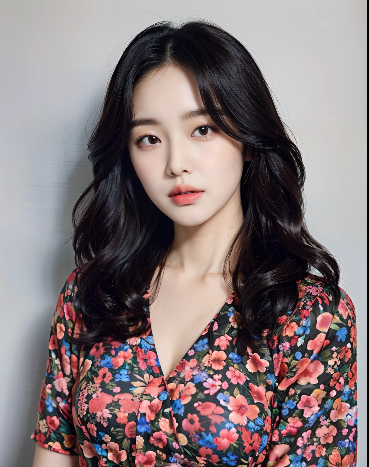 Araped woman with long black hair and floral shirt, female actress from korea, Izzy-silver(Lee Ji - Eun), Lee Ji-eun, portrait of female korean idol, Park Jimin / Park Ji-min, heonhwa choe, Beautiful young korean woman, beautiful south korean woman, kwak ji young, portrait of jossi of blackpink, Psychiatric / Shin Min Jeong