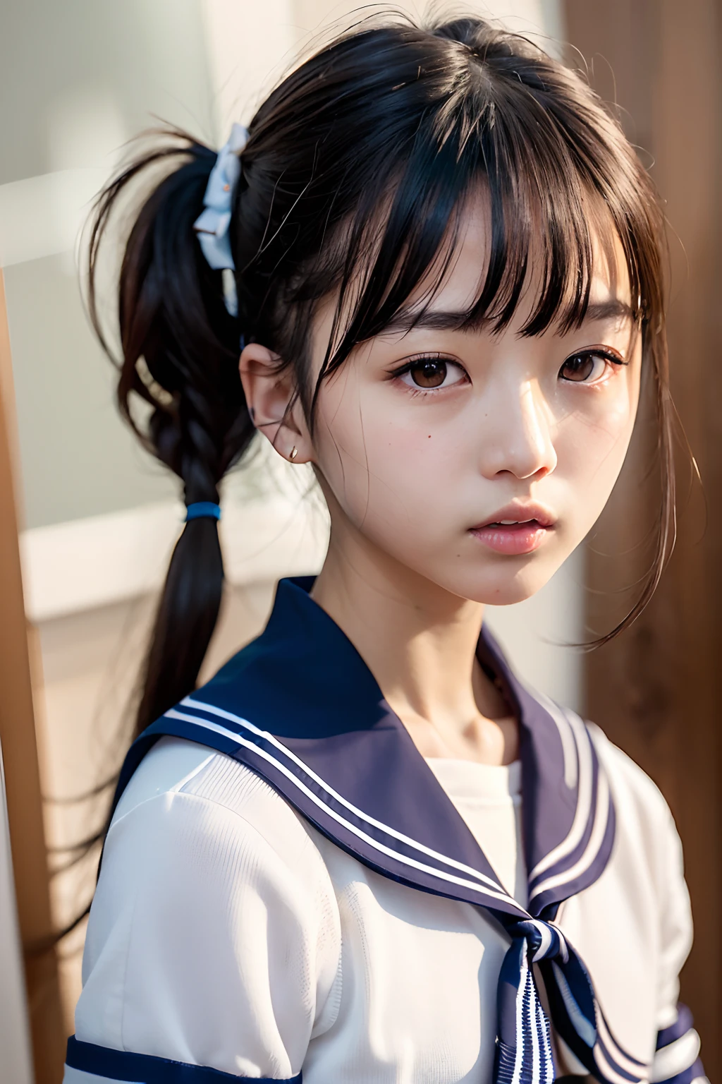 (((Small bust))) 、Hair is black、(((Twintail、plait)))、(((a sailor suit)))、((Ultra mini skirt))、Various expressions、(​masterpiece), (超A high resolution),、(very intricate), (Exquisitely detailed), (1/800s, ISO 100, Photorealsitic)、(top-quality、​masterpiece:1.2)、de pele branca、***1人、japanes、(((17 age)))、profetional lighting、Healthy lips