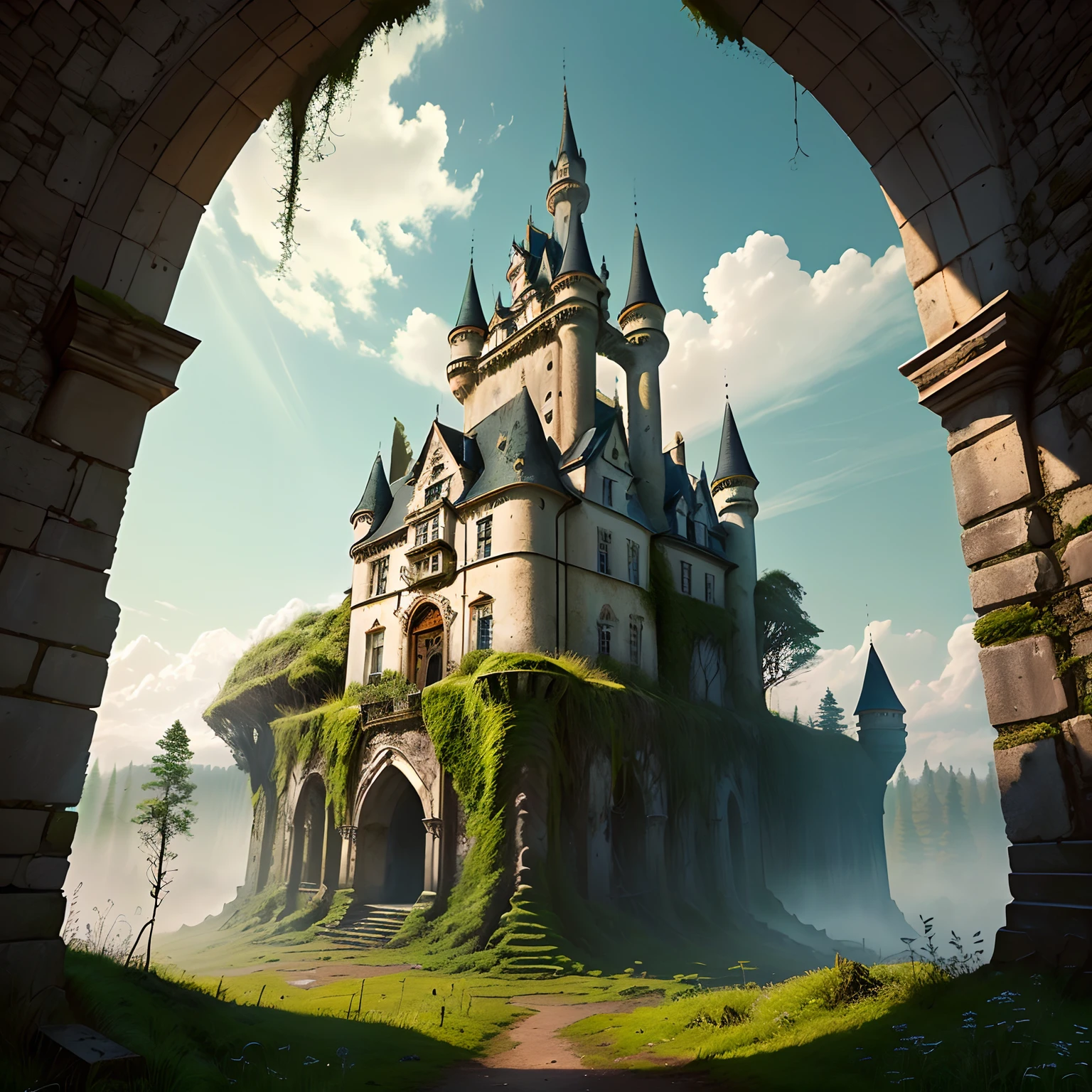 At the top of the hill, an abandoned castle had been hiding a magical secret for centuries, covered in moss and covered in weeds