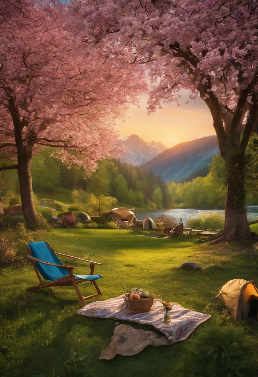Capture the beauty of spring camping on lush green lawns with stunning high-definition resolution. This 24K masterpiece showcases the intricate details with beautiful and imaginative compositions that are sure to captivate. The expertly captured lighting and shadow effects bring the scene to life, highlighting every exquisite detail. Don't miss out on this truly stunning piece of art.