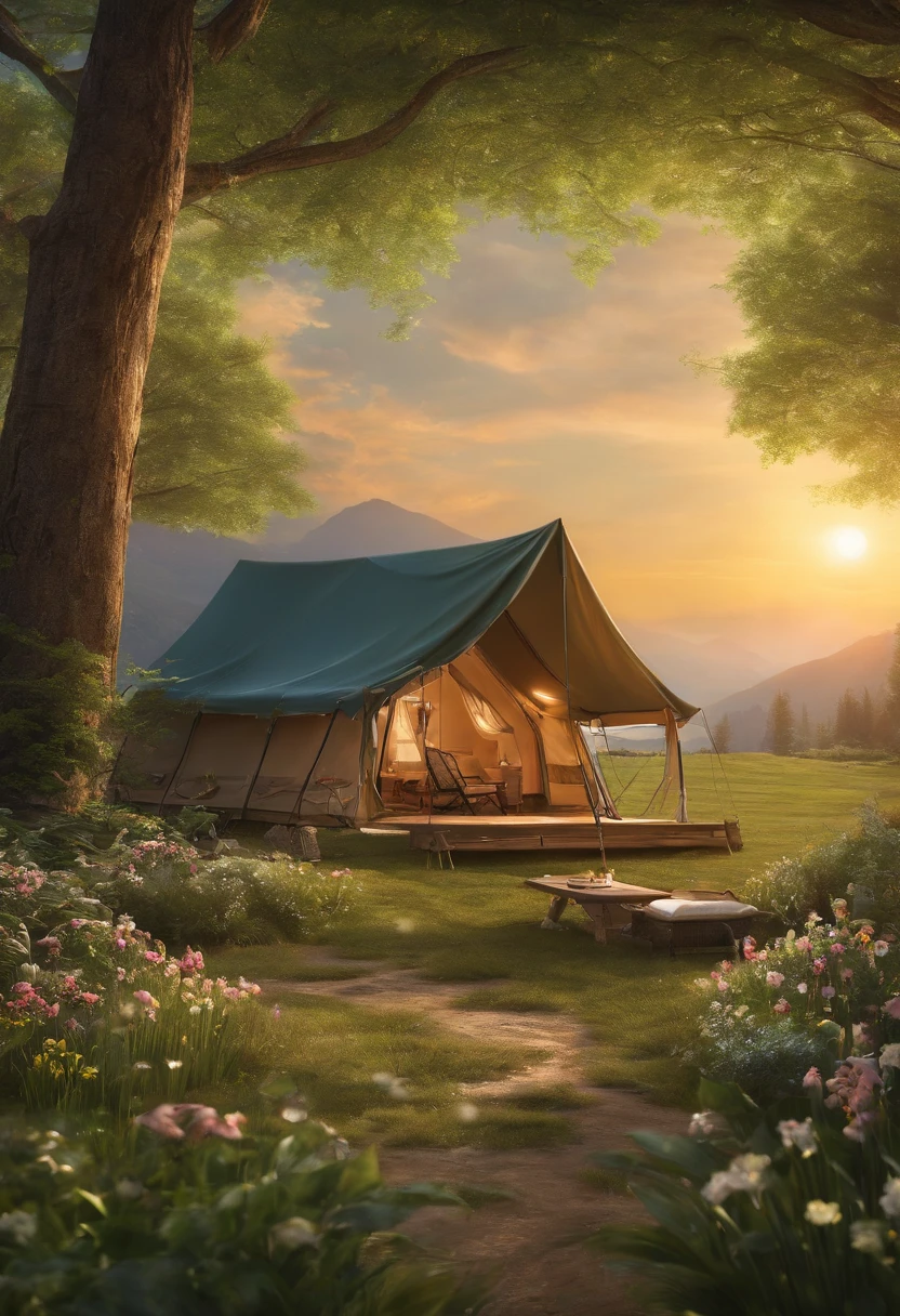 Capture the beauty of spring camping on lush green lawns with stunning high-definition resolution. This 24K masterpiece showcases the intricate details with beautiful and imaginative compositions that are sure to captivate. The expertly captured lighting and shadow effects bring the scene to life, highlighting every exquisite detail. Don't miss out on this truly stunning piece of art.
