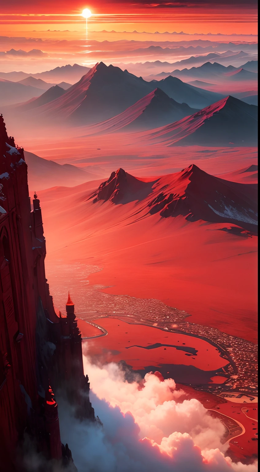 The realm of the sky，In the daytime，red colour，𝓡𝓸𝓶𝓪𝓷𝓽𝓲𝓬，tmasterpiece，k hd，
