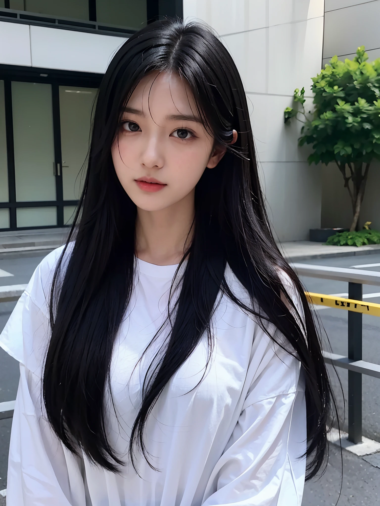 arafed woman with long black hair and a white shirt, sui ishida with black hair, chiho, ayaka, kimi takemura, shiori teshirogi, chiho ashima, yukii morita, 奈良美智, shikamimi, girl cute-fine-face