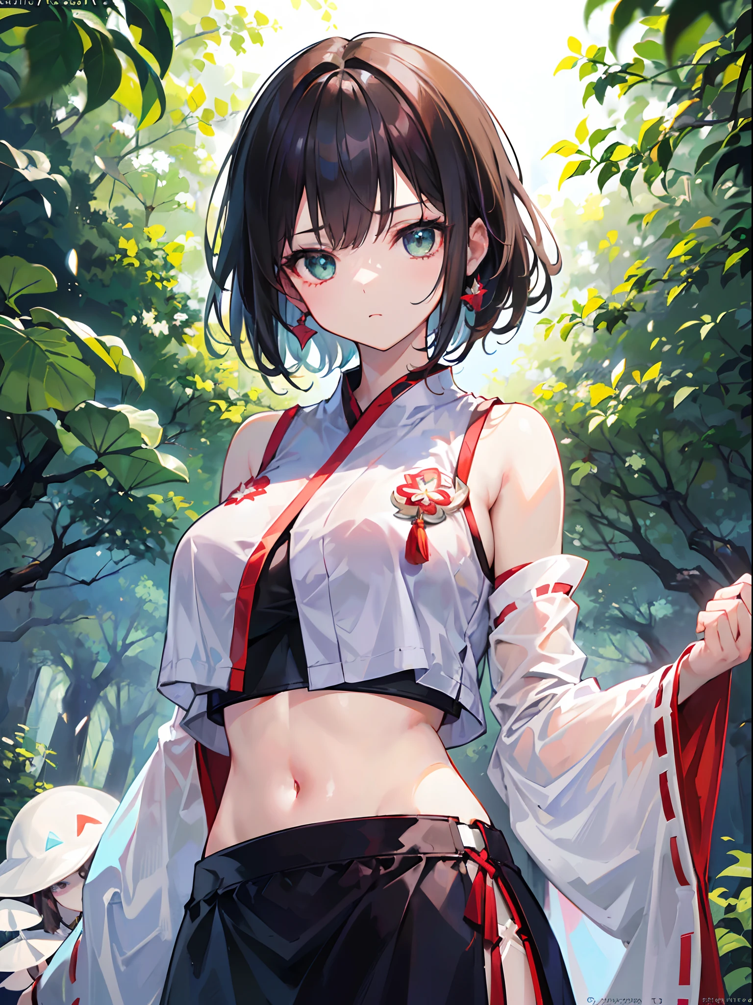 (Bamboo Forest), The background is a bamboo forest, Misaka Mikoto, Ninja, 1girl, black choker, uhd, retina, masterpiece, ccurate, anatomically correct, textured skin, super detail, high details, high quality, best quality, highres, 4K