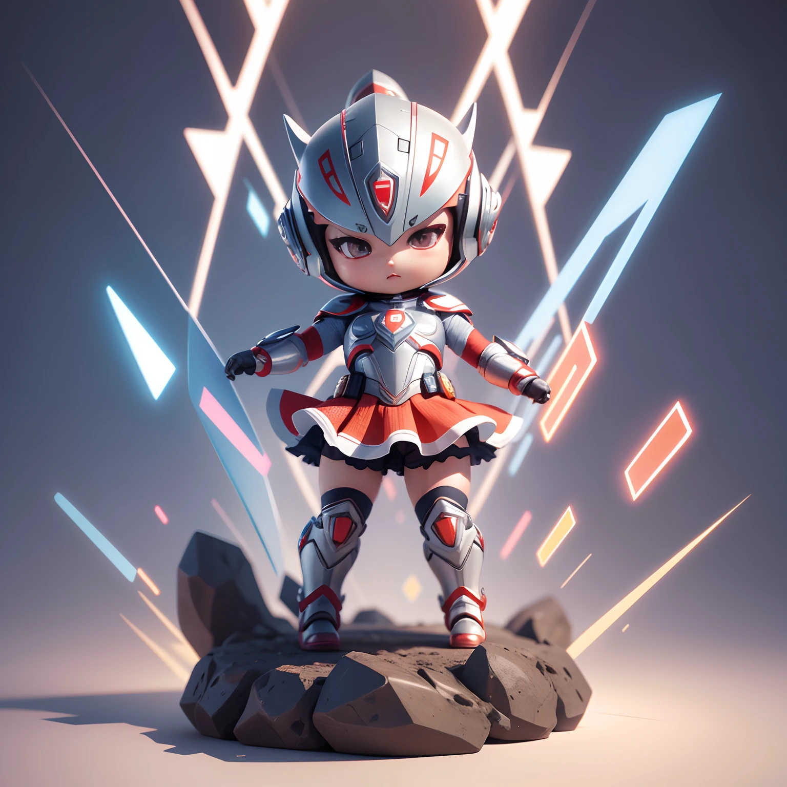 s Ultraman,q posket,tchibi, adolable,8K, highly detailed, 3D vector art, Cartoony, Isometric style, 4K rendering, Babe,bit girl,frontage,kawaii,standing on your feet,Punch,Lateral face,a skirt