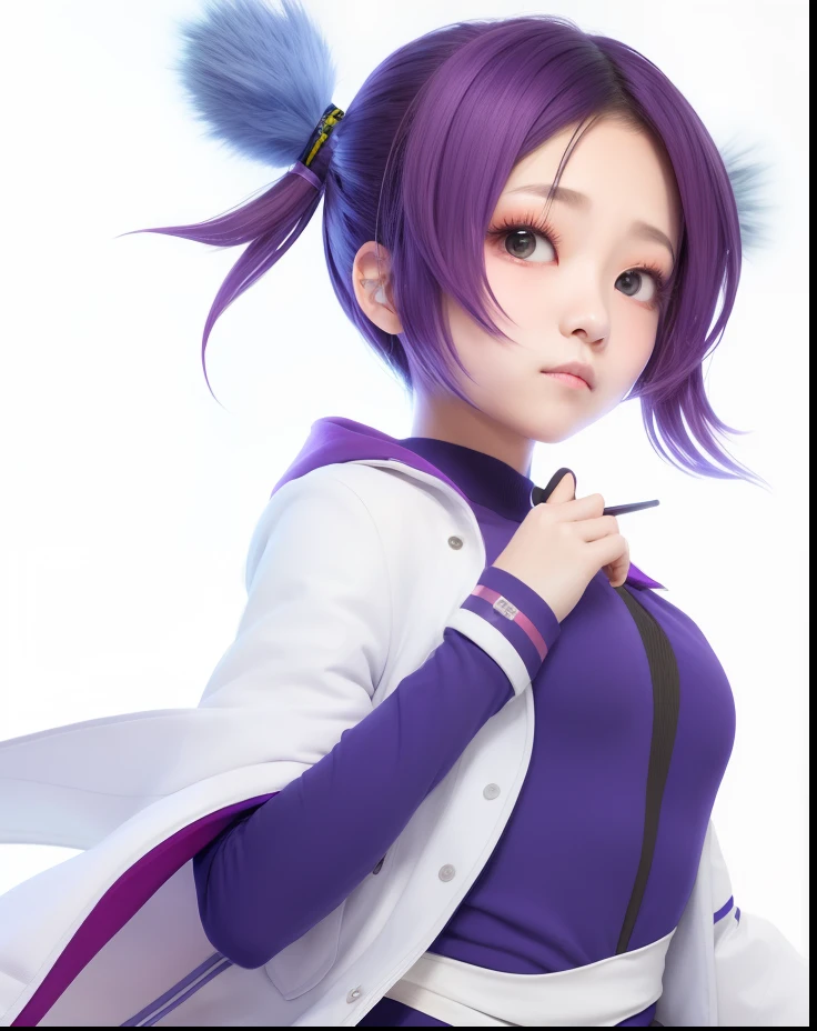 1girl, solo, Shinobu kocho, purple eyes, white jacket, purple clothes,