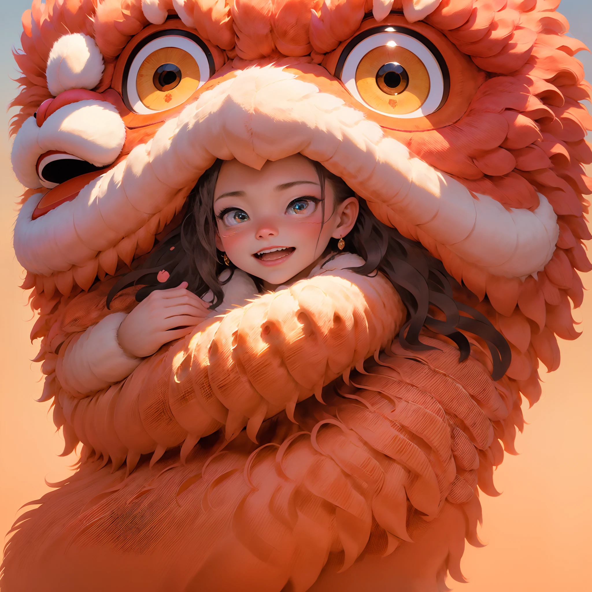 超高分辨率, 独奏, Blushlush, lion dance, Chinese lion, tmasterpiece, best qualtiy, Extremely detailed CG unified 8K wallpapers, illustratio, ultra - detailed, Bushy hair, white mane, largeeyes, toucan, buck teeth, Turn around and look at the audience, Ojiri, hydrangeas, Metal clocks, (Walking posture:1.3), crazy, Constructivism, Ray tracing, Masterpiece, Best quality, 8K ,extreme beautiful, Avant-garde, Cool, Aura of evil, ventania, Glowing eyes, Serious expressions, dystopian city, Futuristic, Detailed background, Award-Awarded, Neon lights, trending on art station