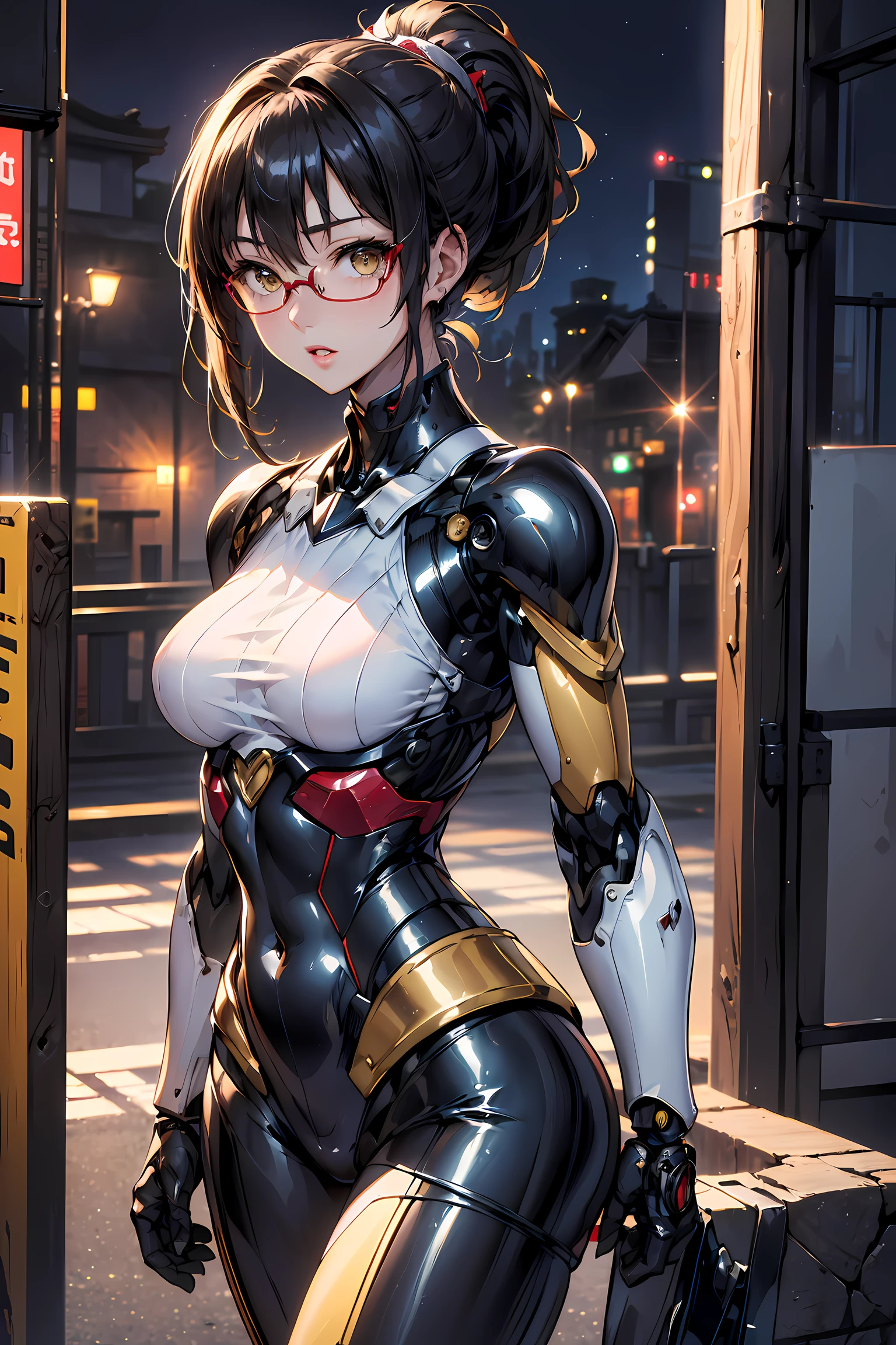 mecha, cowboy shot, (LilyPichuTI:1.9), glasses,, ultra detailed, masterpiece, best quality, aesthetic, detailed, high quality