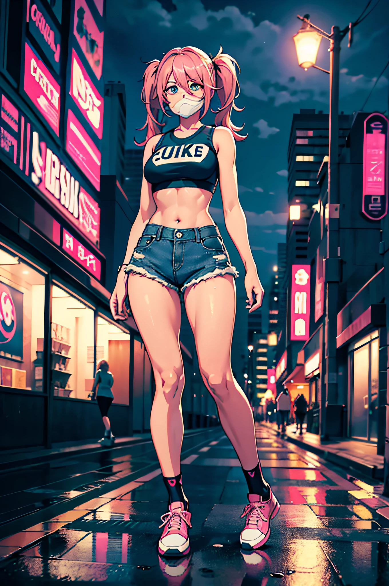 Best quality,masterpiece,brown hair,denim hot pants,Big ,Perfect body,full-body shot,Cool poster,Wearing glasses,36 mature beauties,Single player anime style
