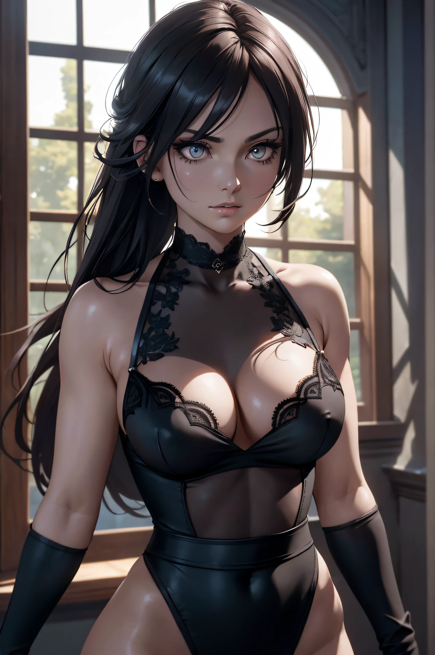 A woman wearing lingerie, sleeveless, long hair, dynamic pose, 3d, (8k), detailed texture,(hyperdetailed), (photo realistic), cinematic light, cinematic action, highly detailed, realistic, Isometric, full body, in frame, driven expression, dark theme, (extremely detailed eyes), detailed symmetric realistic face, extremely detailed natural texture, masterpiece, extremely detailed, amazing, fine detail, rich colors, hyper realistic lifelike texture, dramatic lighting, unreal engine, trending on art station, photo realistic, RAW photo, high quality, high res, sharp focus, extremely detailed, cinematic lighting, 8k, high definition, cinematic, neoprene, unreal engine 5, ultra sharp focus
