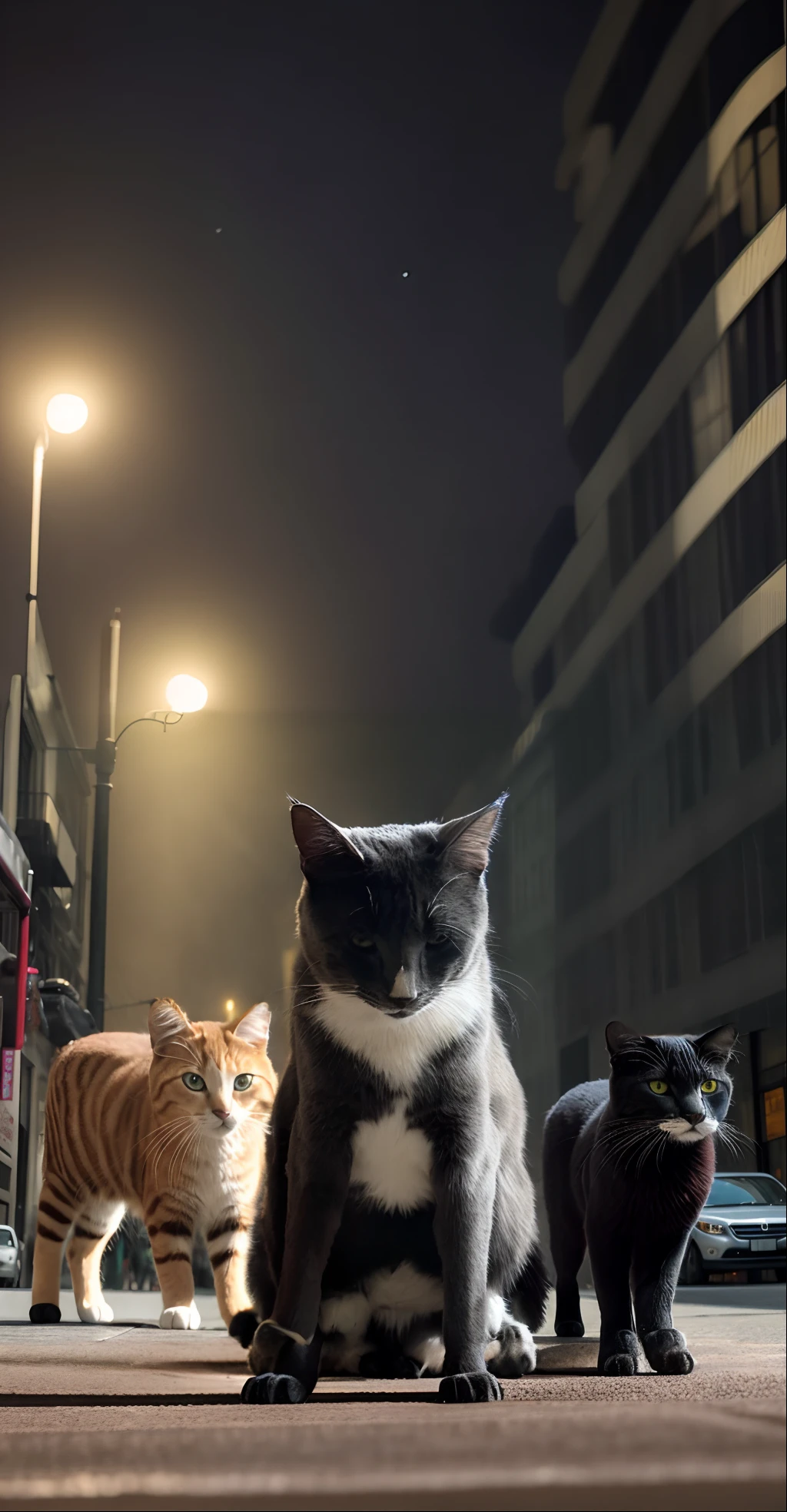 gatos na rua a noite.