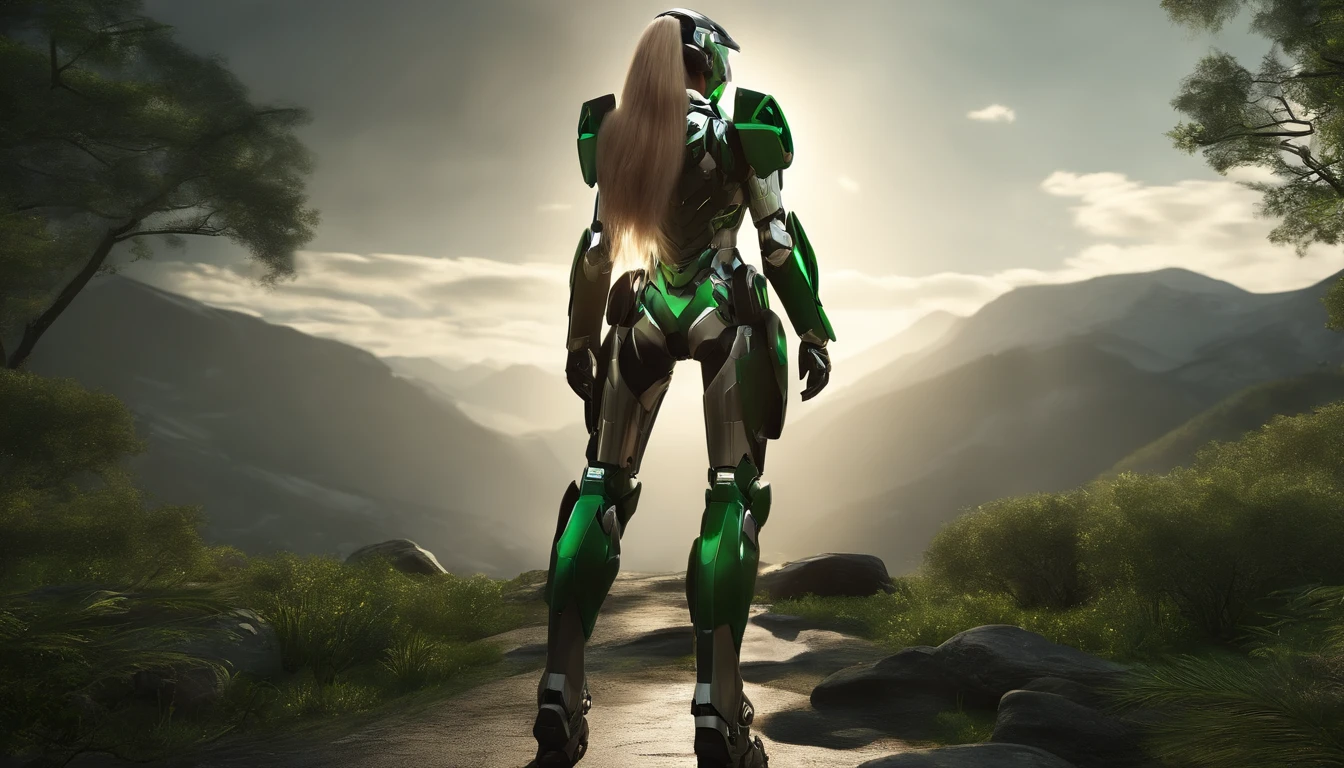 CGI artwork,Mecha female mecha, mecha asthetic, girl in mecha cyber armor, cool mecha style, beautiful full-body concept art, modern mecha anime, Mechanized Valkyrie girl, pristine concept art, White background,reflective floor, Mirrored textured flooring,Best quality, Masterpiece, 超高分辨率, (Photorealistic: 1.4), Ultra photo realsisim, Fantastic realism, fusionart, (Close up: 1.0) (Dim tones: 1.5), lens_flare, film_composition, film_lighting (Don't look at the camera: 1.4) (looks away: 1.4) Solo (Full body shot: 1.0) in a panoramic view, Wide angle shoots upwards, ultra-wide-angle, From below , divino, religion, Artistic, goddes, golden armour, Red cape, Long blonde hair, Flying in the air, Top light source.(Black and green color scheme:1.4)