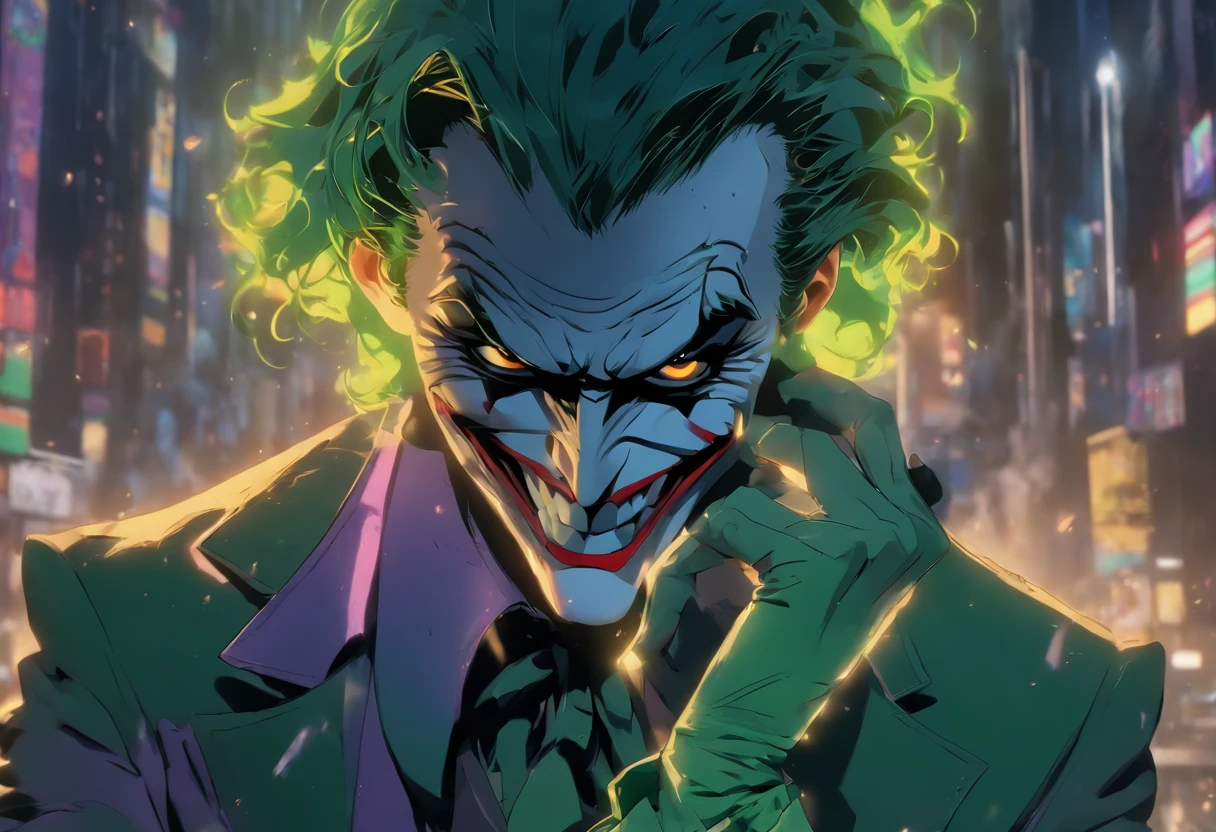The Joker, a villain from the Batman film series, looks at himself in a broken mirror, in the style of Christopher Nolan, in dynamic, atmosphere of darkness and horror, dramatic light, highly detailed, packed with hidden details, hyper realistic, wallpaper portraits, colorful realism, realistic attention to detail, highly detailed,colorful realism, UHD, 8K