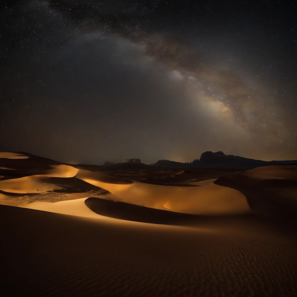 Master Parts、Superior Quality、superior image quality、The 8k quality、、Beautiful pictures of the starry sky、magnifica、Arched Milky Way:1.9、(Desert with a view of the Milky Way:1.9)