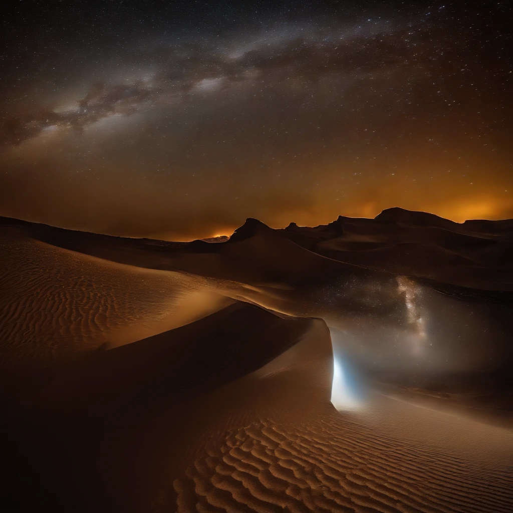Master Parts、Superior Quality、superior image quality、The 8k quality、、Beautiful pictures of the starry sky、magnifica、Arched Milky Way:1.9、(Desert with a view of the Milky Way:1.9)