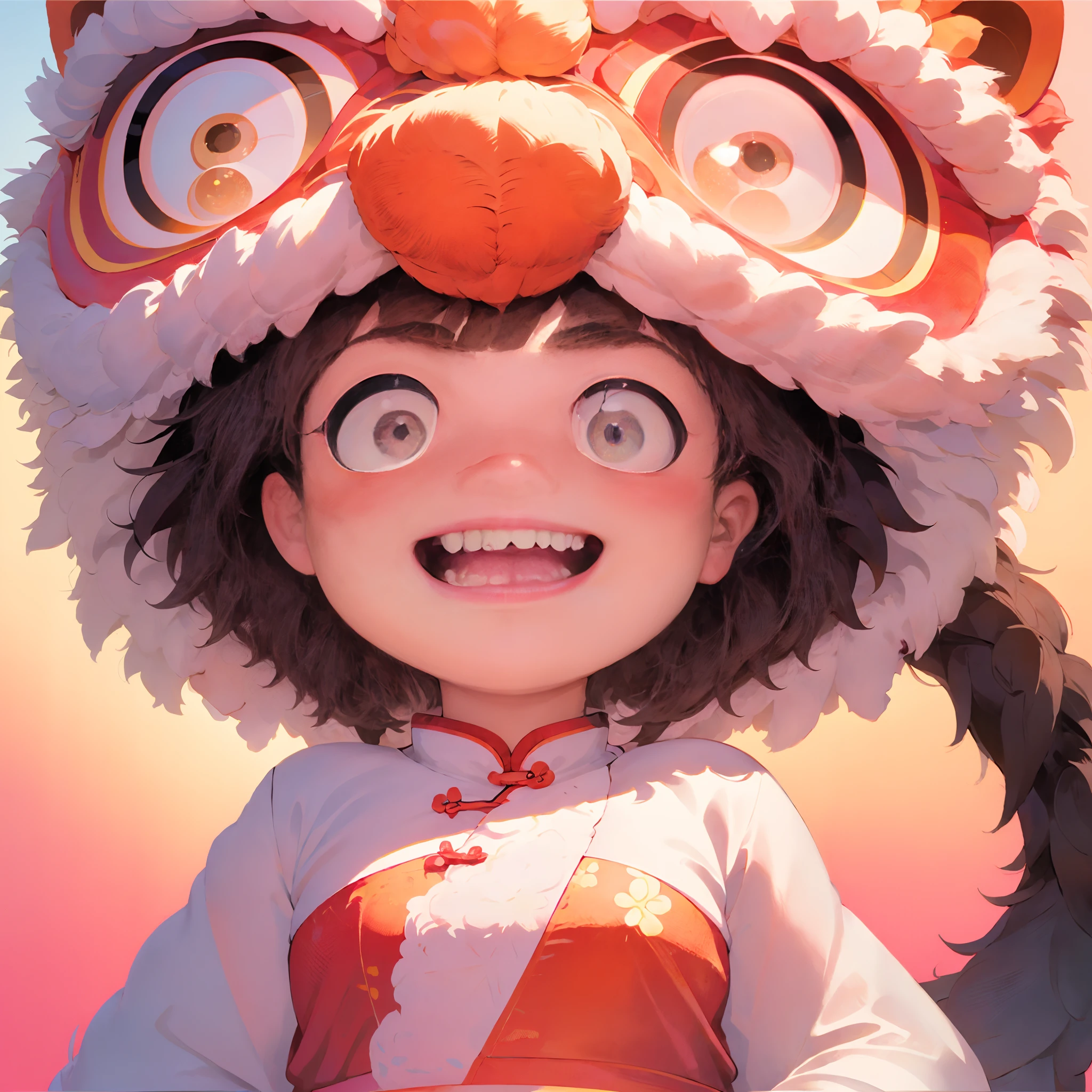 超高分辨率, 独奏, Blushlush, lion dance, Chinese lion, tmasterpiece, best qualtiy, Extremely detailed CG unified 8K wallpapers, illustratio, ultra - detailed, Bushy hair, white mane, largeeyes, toucan, buck teeth, Turn around and look at the audience, Ojiri, hydrangeas, Metal clocks, (Walking posture:1.3), crazy, Constructivism, Ray tracing, Masterpiece, Best quality, 8K ,extreme beautiful, Avant-garde, Cool, Aura of evil, ventania, Glowing eyes, Serious expressions, dystopian city, Futuristic, Detailed background, Award-Awarded, Neon lights, trending on art station