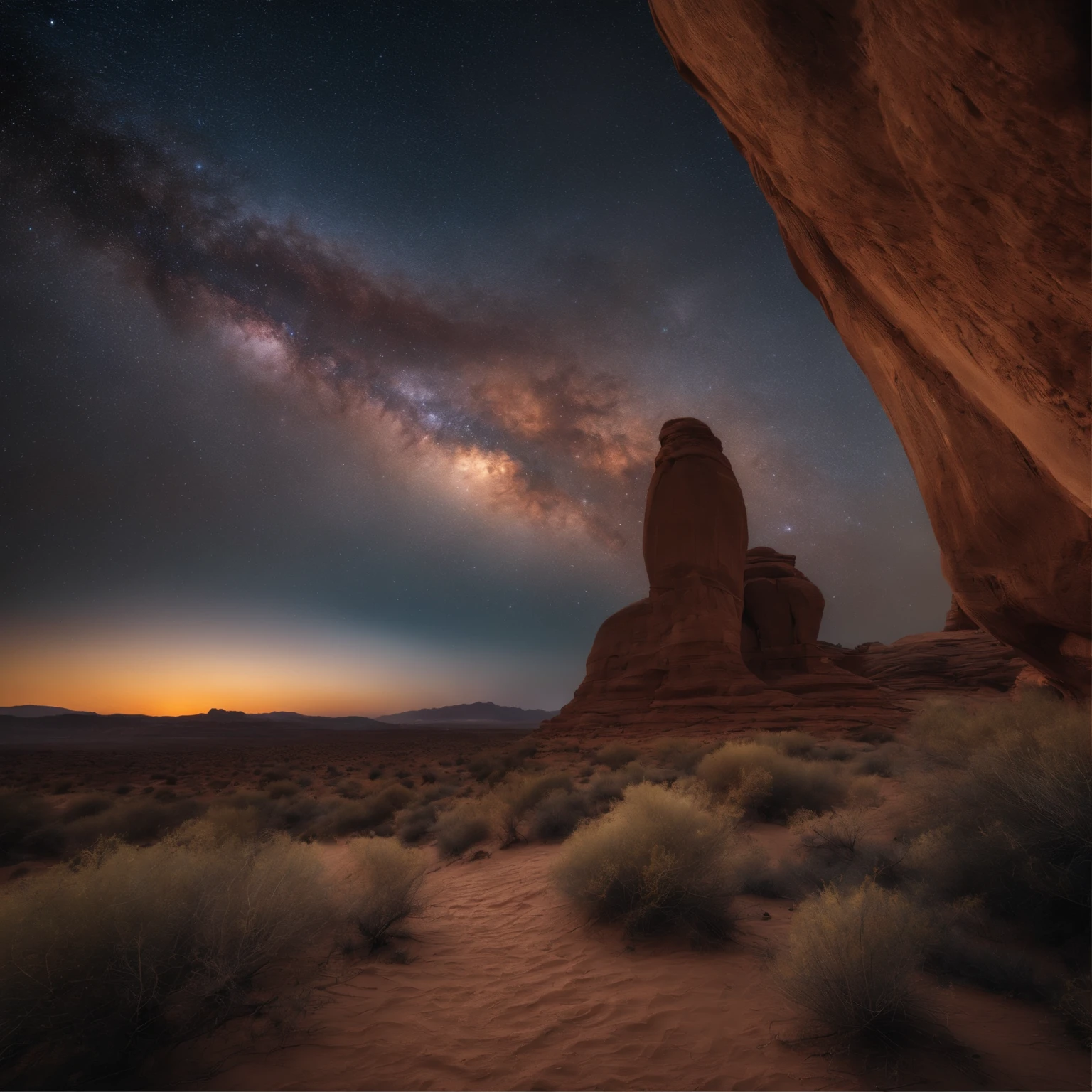 Master Parts、Superior Quality、superior image quality、The 8k quality、、Beautiful pictures of the starry sky、magnifica、Arched Milky Way:1.9、A desert:1.9
