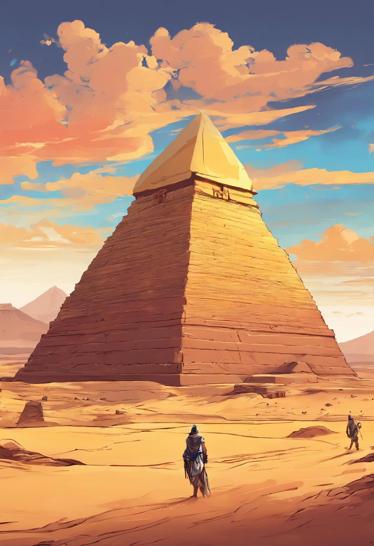 Yellow sand in the sky,The background is a vast desert,the sphinx,digital landscape art, Detailed scenery —width 672, landscape artwork, environment design illustration, scenery art detailed, Desert oasis landscape, concept-art, 4k highly detailed digital art, 4 k digital painting, 4k digital painting, stunning digital illustration, Desert background, digital painting concept art, Detailed digital painting